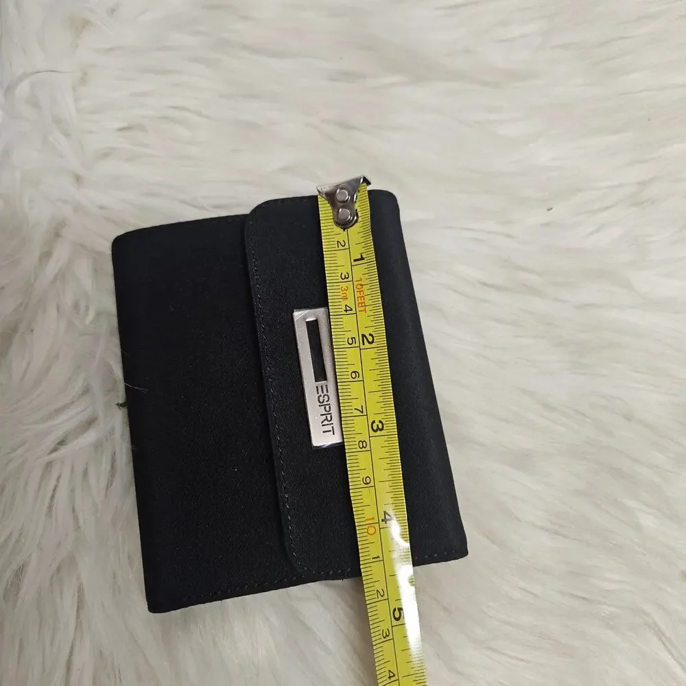 Vintage Esprit Black Trifold Wallet 90s Minimalist Nylon Y2K Logo ID Window